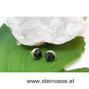 Ohrstecker Edel-Schungit mit Silberfassung, Natur, 10mm